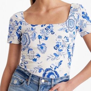 Express Body Contour Floral Stretch Cotton Square Neck Bodysuit